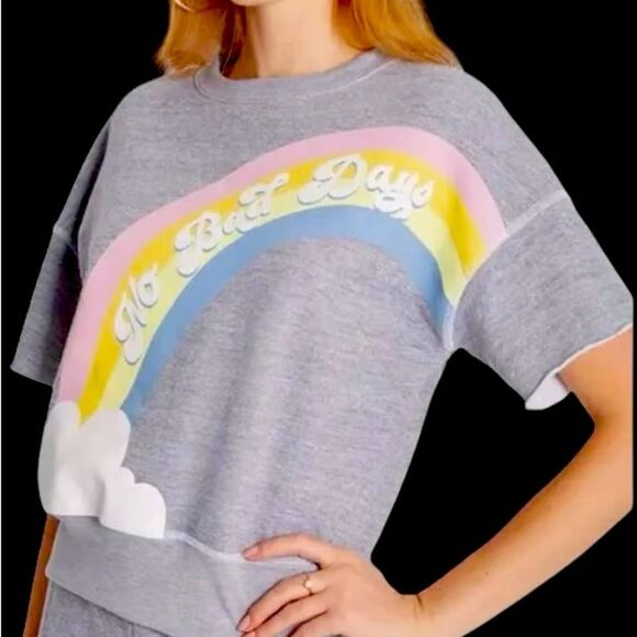 Wildfox No Bad Days fleece short sleeve oversized rainbow sweatshirt NWT size xs - Picture 9 of 9